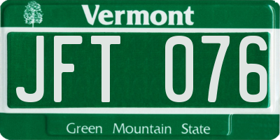 VT license plate JFT076