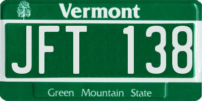 VT license plate JFT138