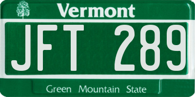 VT license plate JFT289