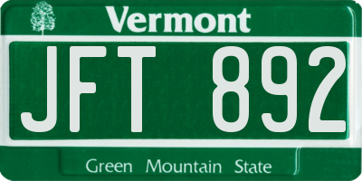 VT license plate JFT892