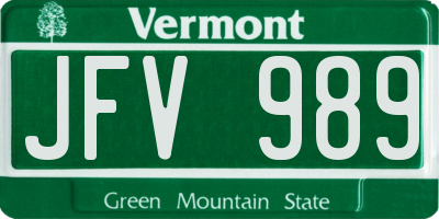 VT license plate JFV989