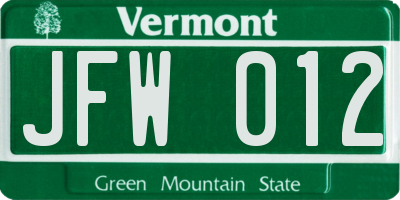 VT license plate JFW012