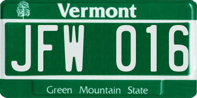 VT license plate JFW016