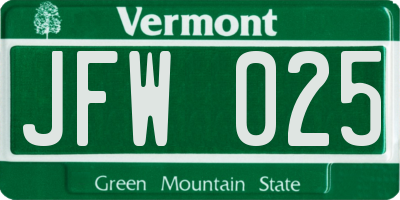 VT license plate JFW025