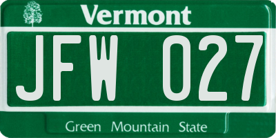 VT license plate JFW027