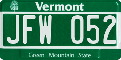 VT license plate JFW052