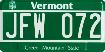 VT license plate JFW072