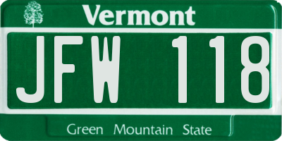VT license plate JFW118