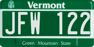 VT license plate JFW122
