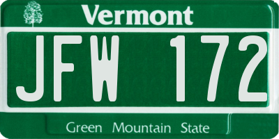 VT license plate JFW172