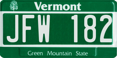 VT license plate JFW182
