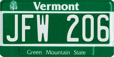 VT license plate JFW206