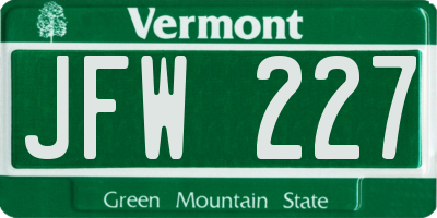 VT license plate JFW227