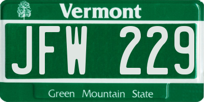 VT license plate JFW229