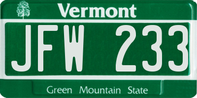 VT license plate JFW233