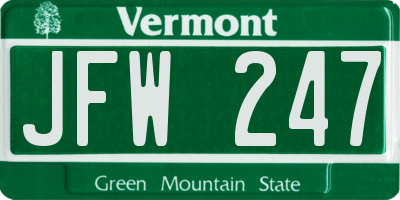 VT license plate JFW247