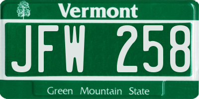 VT license plate JFW258