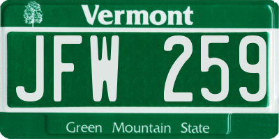 VT license plate JFW259