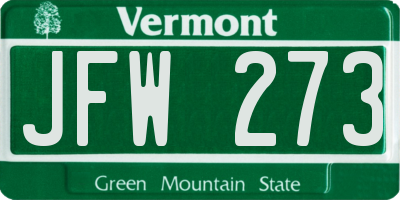 VT license plate JFW273