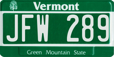 VT license plate JFW289