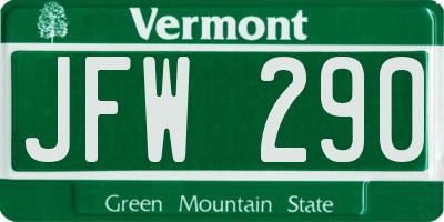 VT license plate JFW290