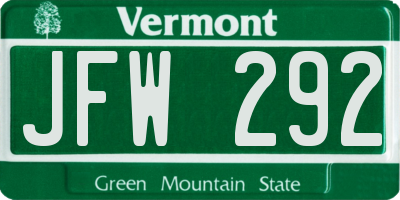 VT license plate JFW292
