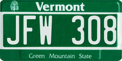 VT license plate JFW308