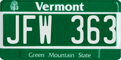 VT license plate JFW363