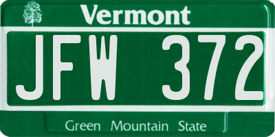 VT license plate JFW372