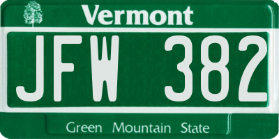 VT license plate JFW382