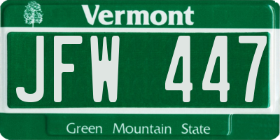 VT license plate JFW447