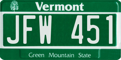 VT license plate JFW451