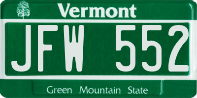 VT license plate JFW552