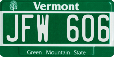 VT license plate JFW606