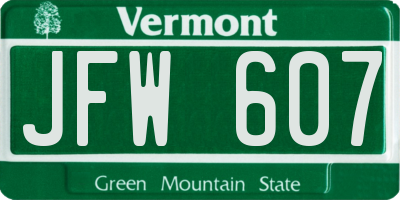 VT license plate JFW607