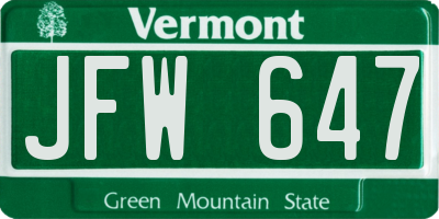 VT license plate JFW647