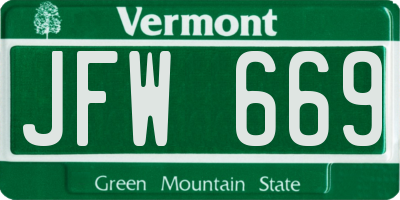 VT license plate JFW669