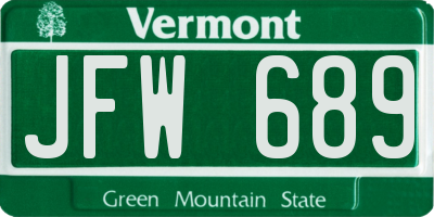 VT license plate JFW689