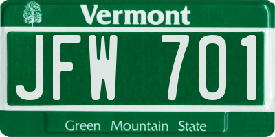 VT license plate JFW701