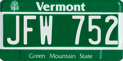VT license plate JFW752