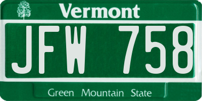 VT license plate JFW758