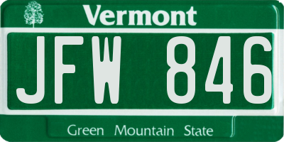 VT license plate JFW846