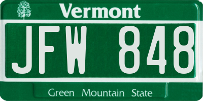 VT license plate JFW848