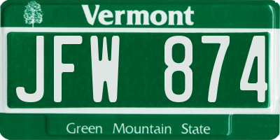 VT license plate JFW874