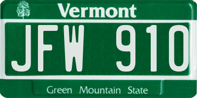 VT license plate JFW910