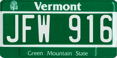 VT license plate JFW916