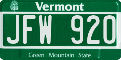 VT license plate JFW920