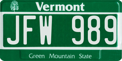 VT license plate JFW989