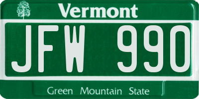 VT license plate JFW990