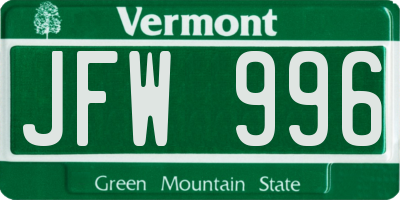 VT license plate JFW996